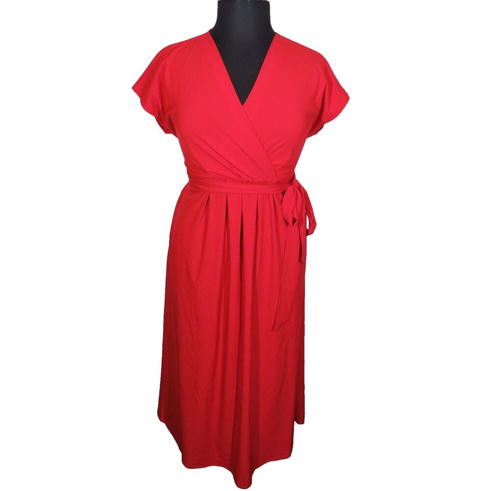 Halara Breezeful Lightweight Pleated Wrap Look Short Sleeve Midi Dress Size XL